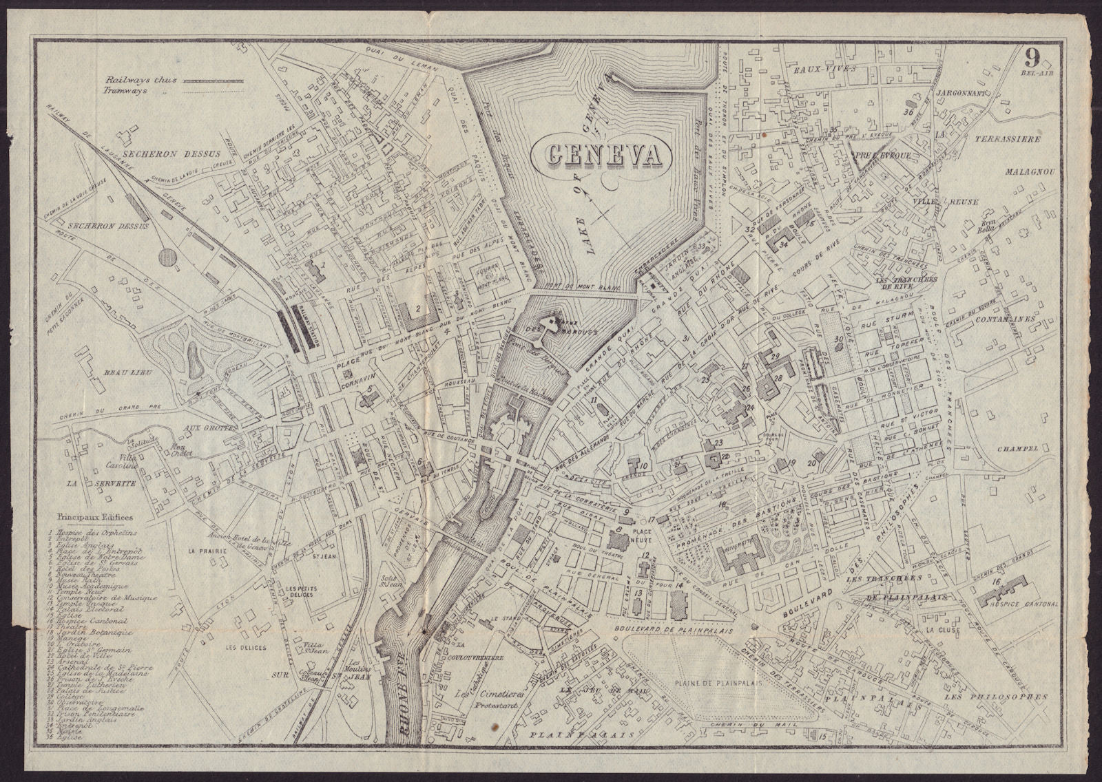 GENEVA GENÈVE GENF antique town plan city map. Switzerland. BRADSHAW c1899
